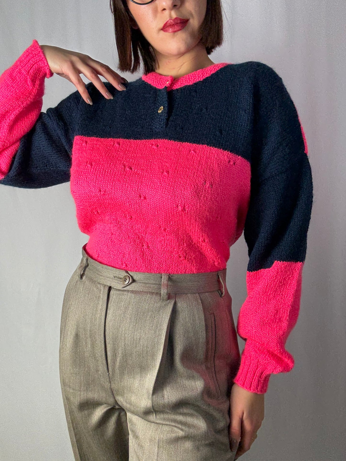 Maglione color block rosa e blu - TG. 40-46