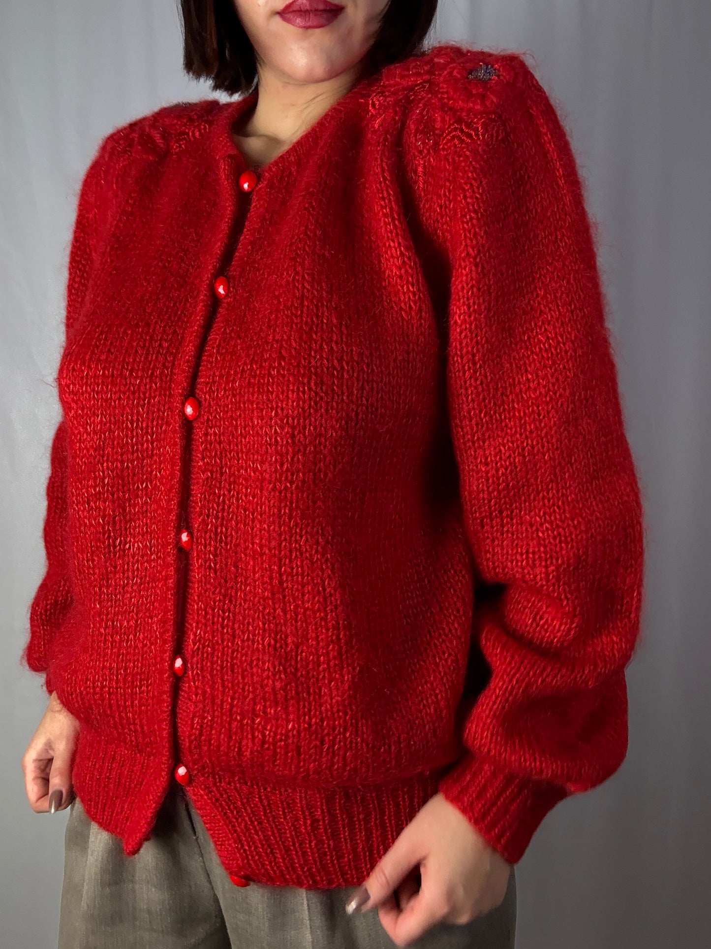 Cardigan rosso in lana mohair - TG. 46 - 50
