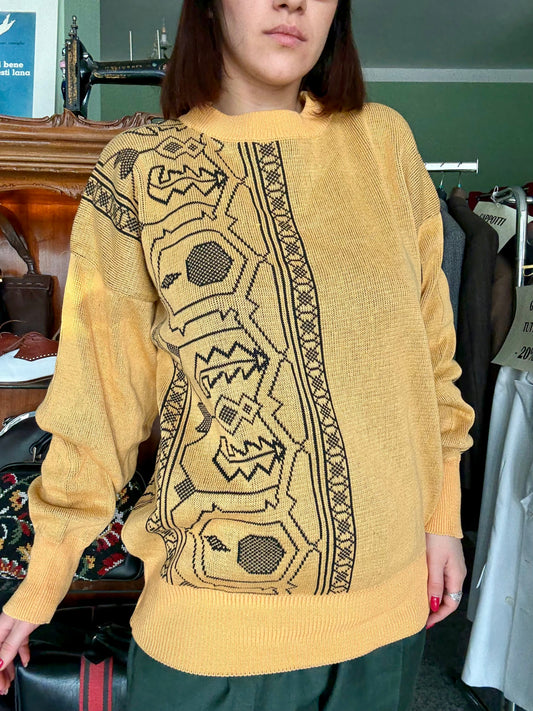 Maglia giallo ocra con fantasia geometrica - TG. L/XL
