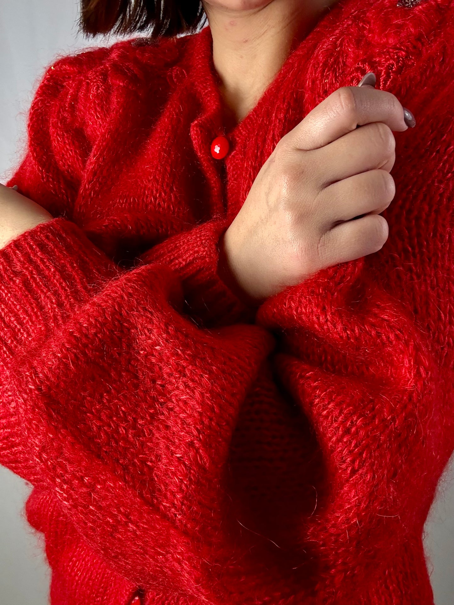 Cardigan rosso in lana mohair - TG. 46 - 50