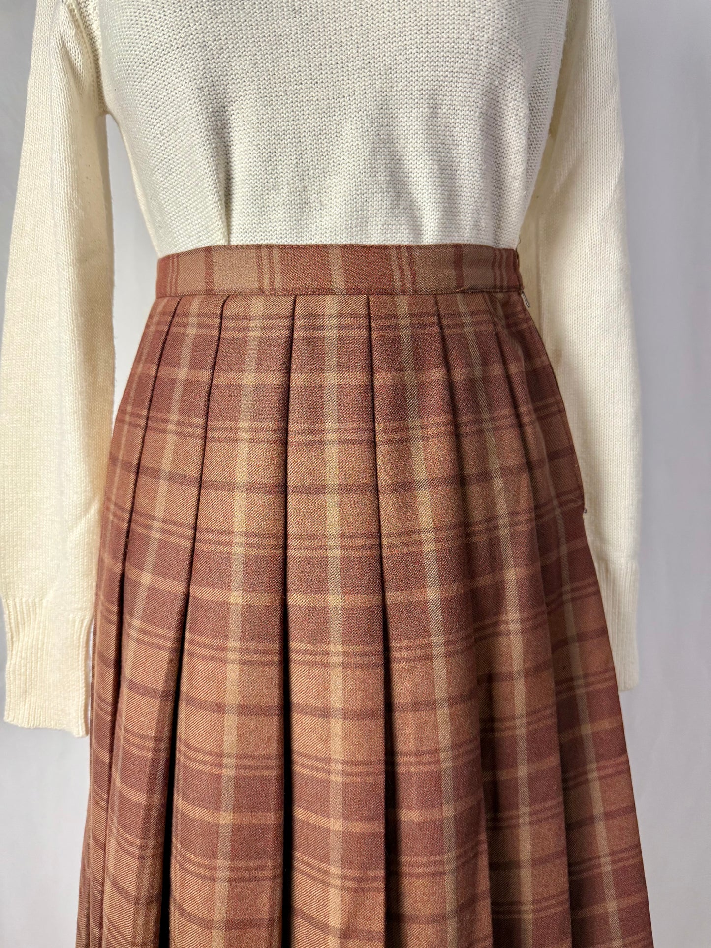 Gonna tartan in pura lana nocciola - TG. 40