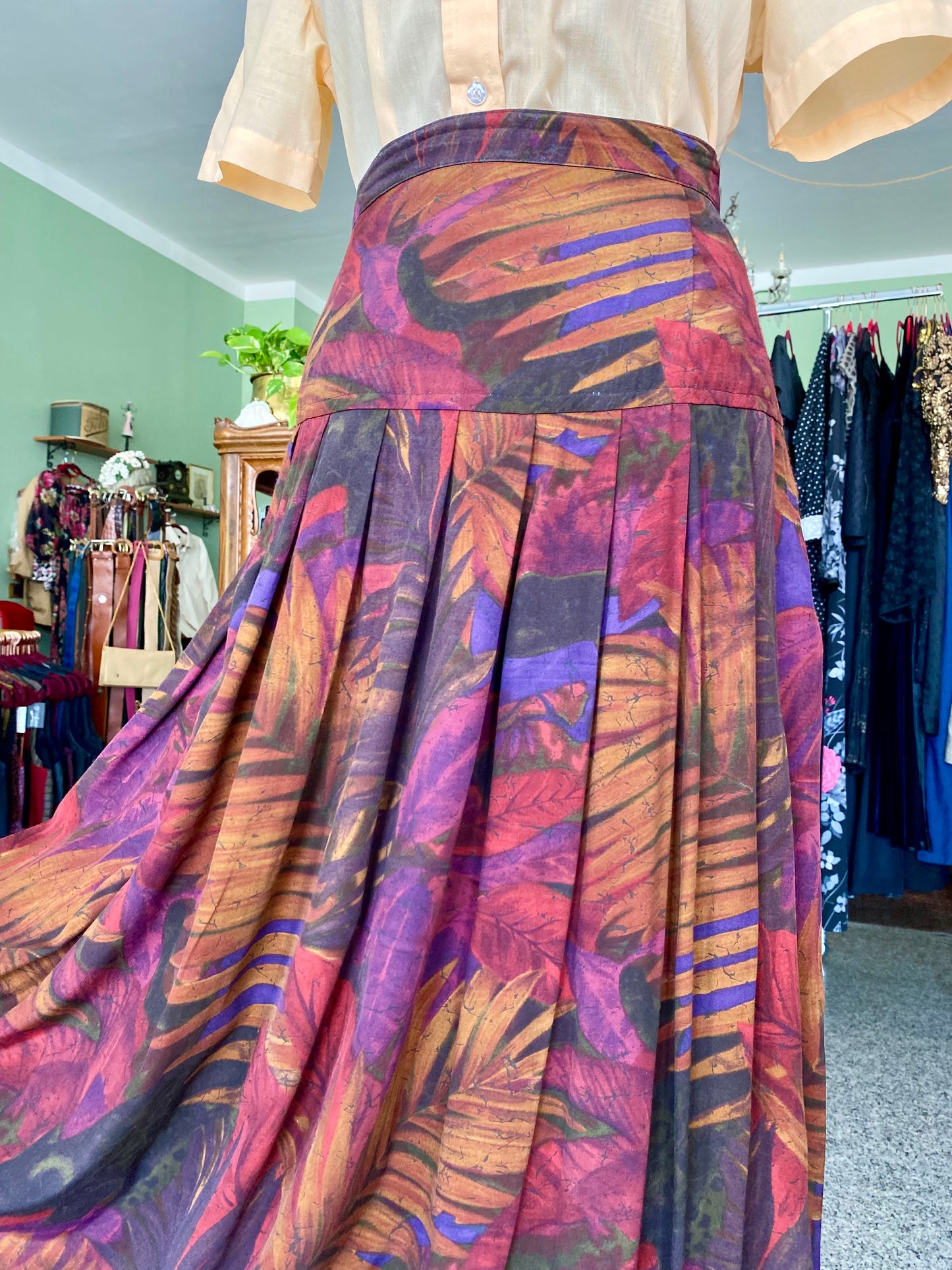 Gonna anni '80 tropical multicolor a pieghe morbide - TG. 48/50