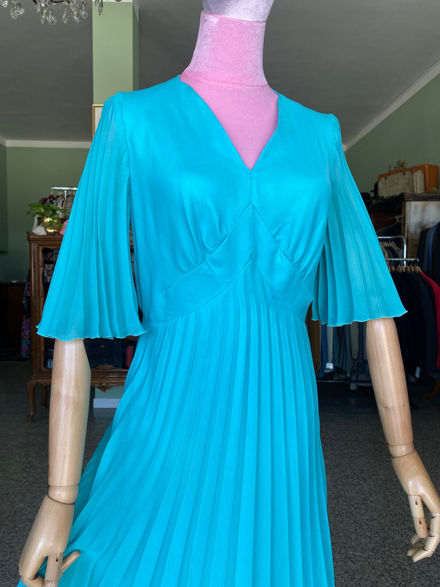 Maxi dress plissettato anni ‘70 turchese - TG.