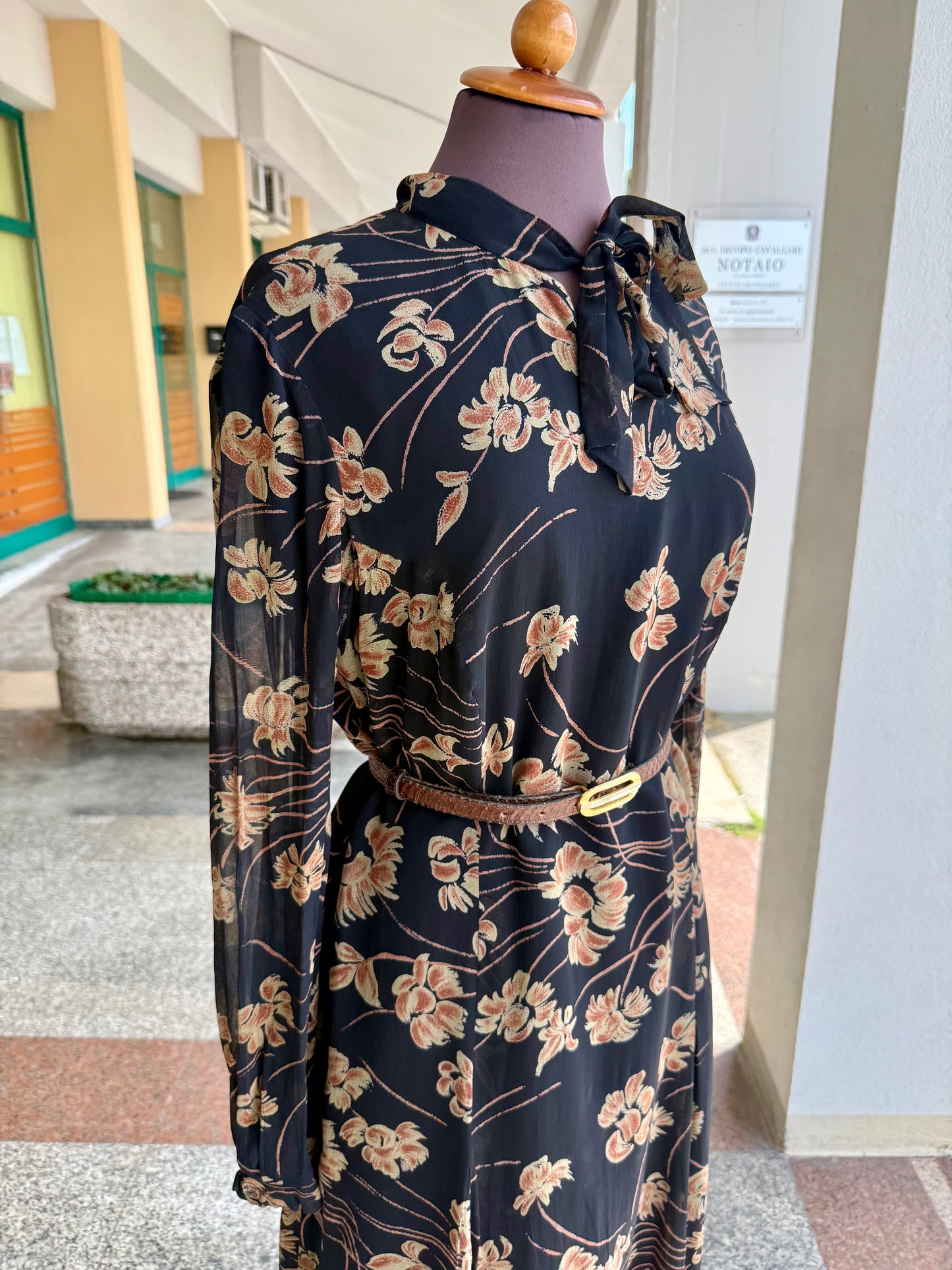 Abito anni ‘60 in crepe di seta + gilet - TG. 44/46