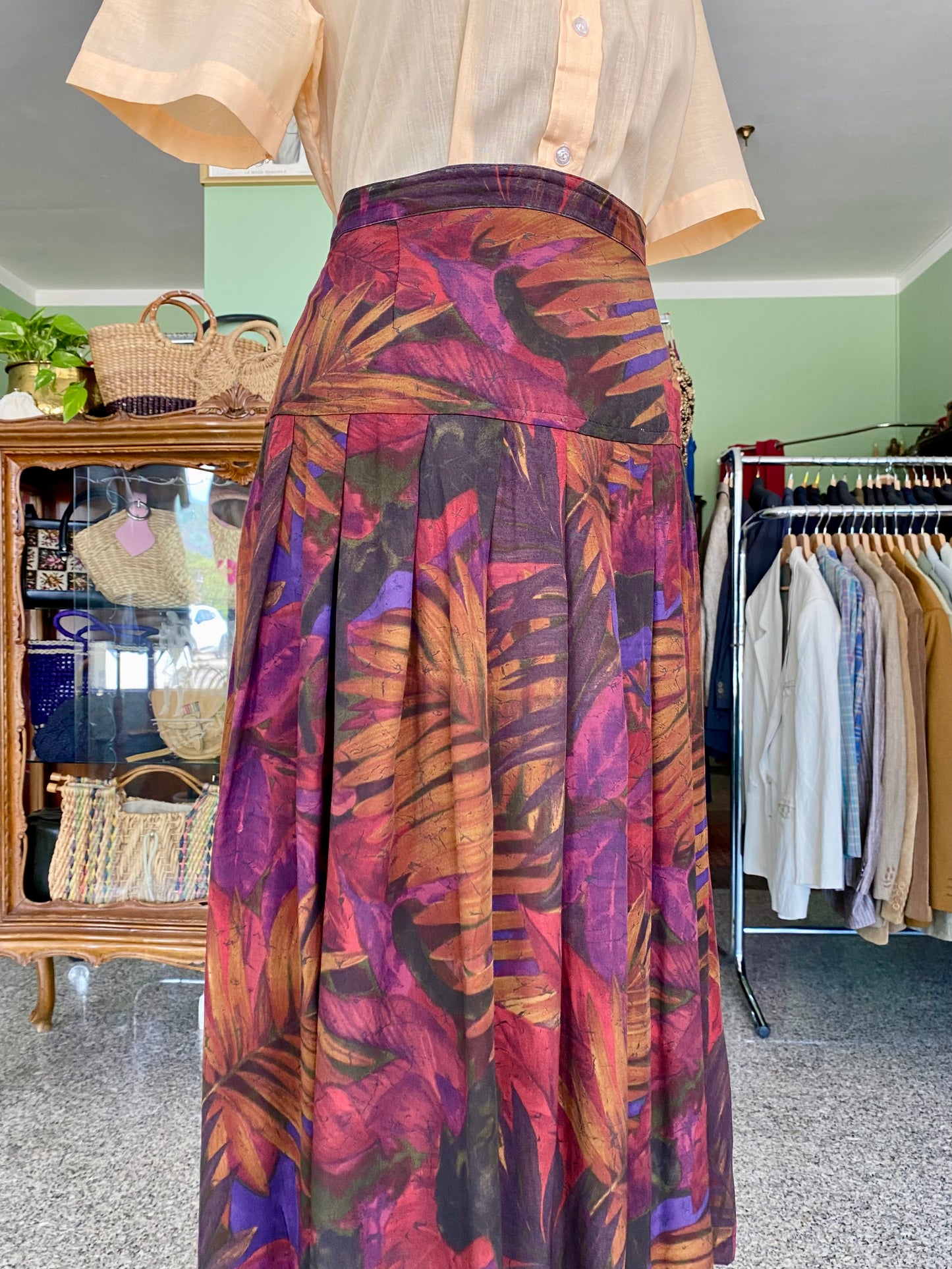 Gonna anni '80 tropical multicolor a pieghe morbide - TG. 48/50