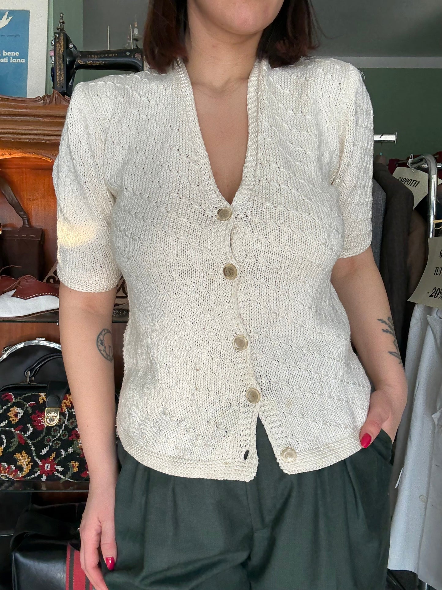 Cardigan artigianale panna - TG. 40