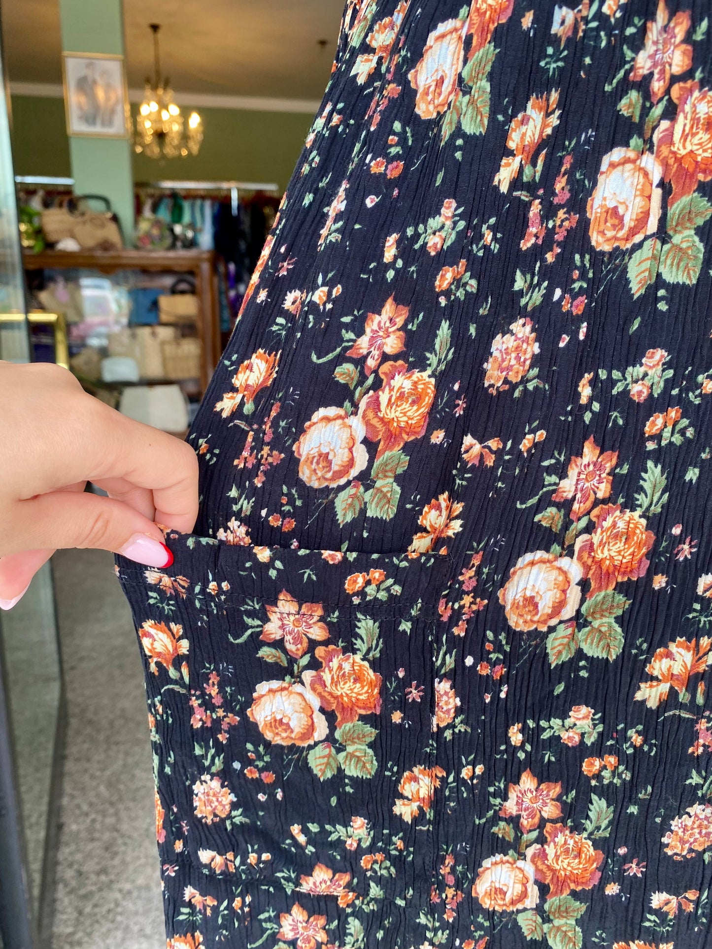 Abito estivo anni ’90 in viscosa – Spalline sottili e fantasia floreale vintage - TG. 38/40/42