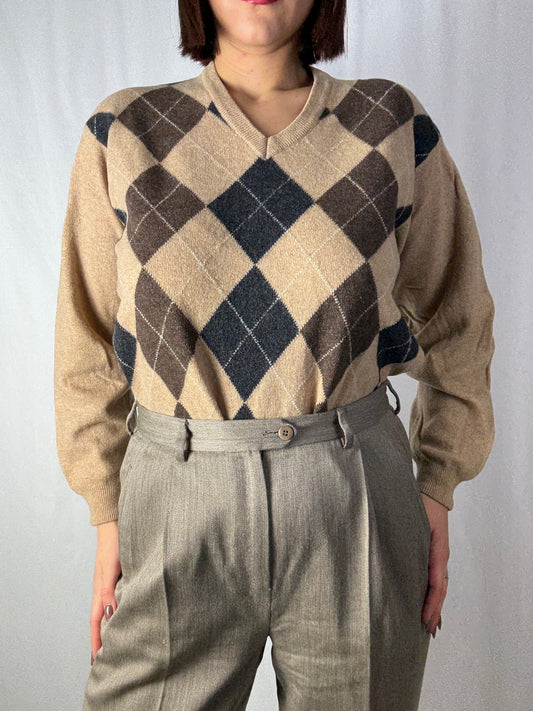Maglione fantasia Argyle beige - TG. 40-44