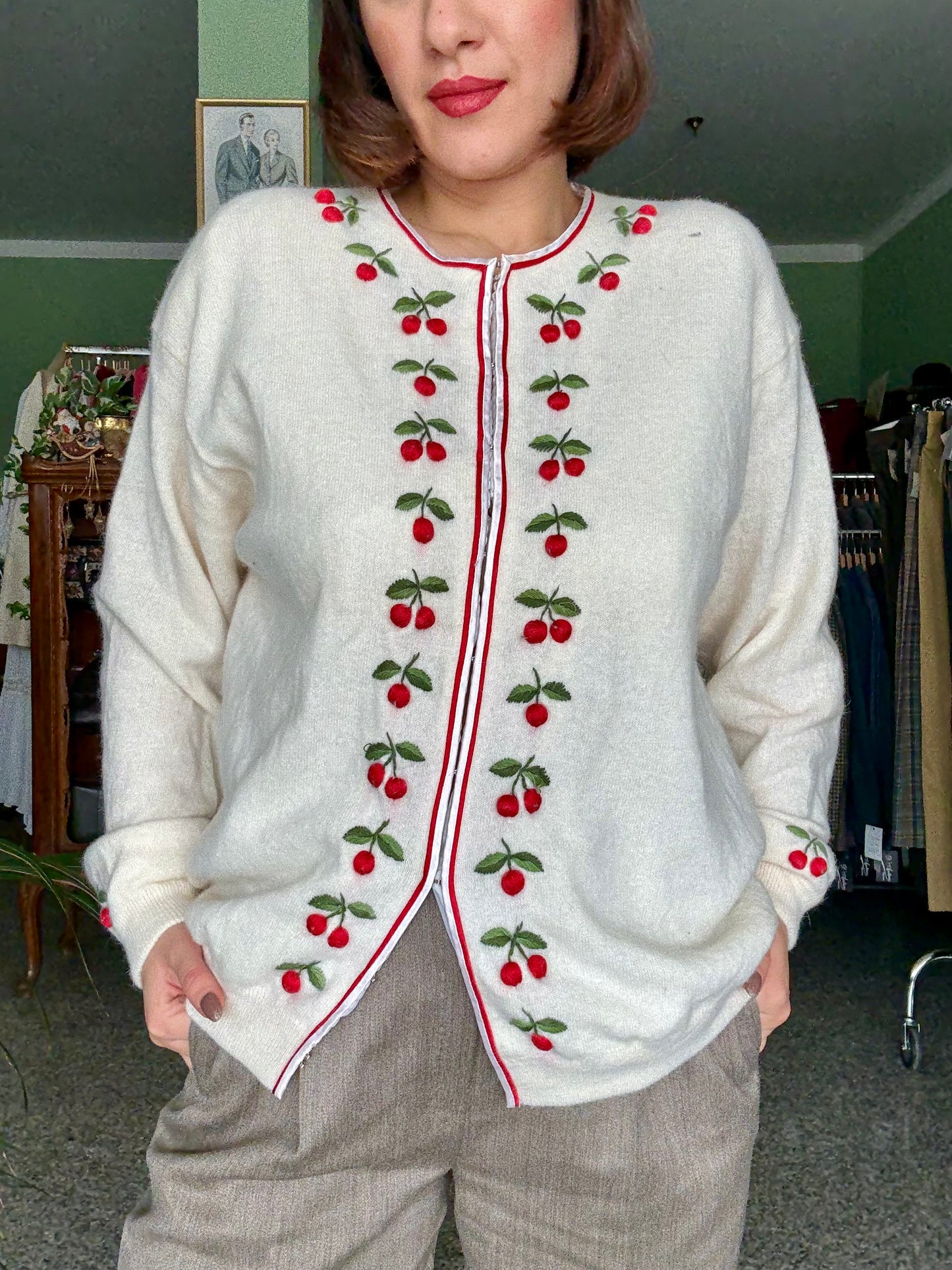 Cardigan tirolese bianco con ciliegie 🍒 - TG. 46/48