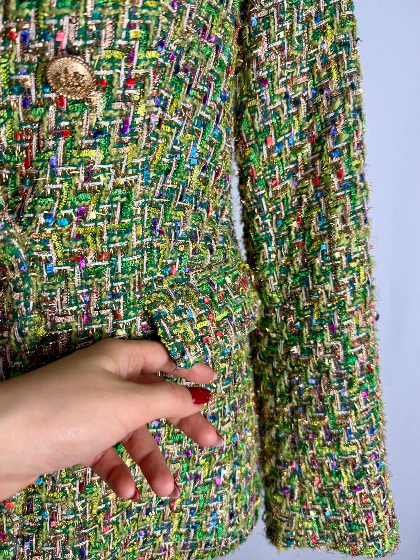 Blazer anni ’90 in tweed multicolor verde - TG. 40/42