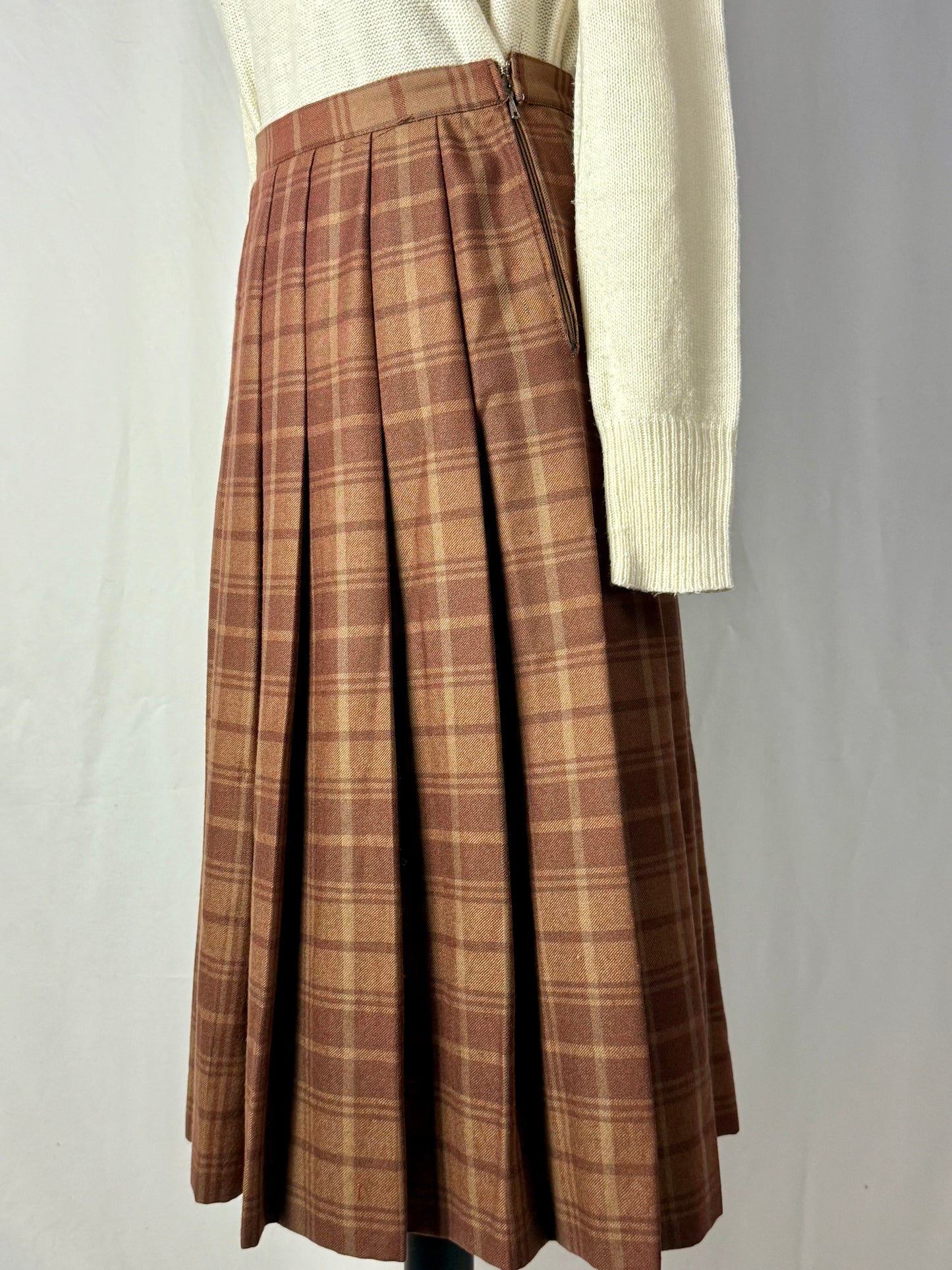 Gonna tartan in pura lana nocciola - TG. 40