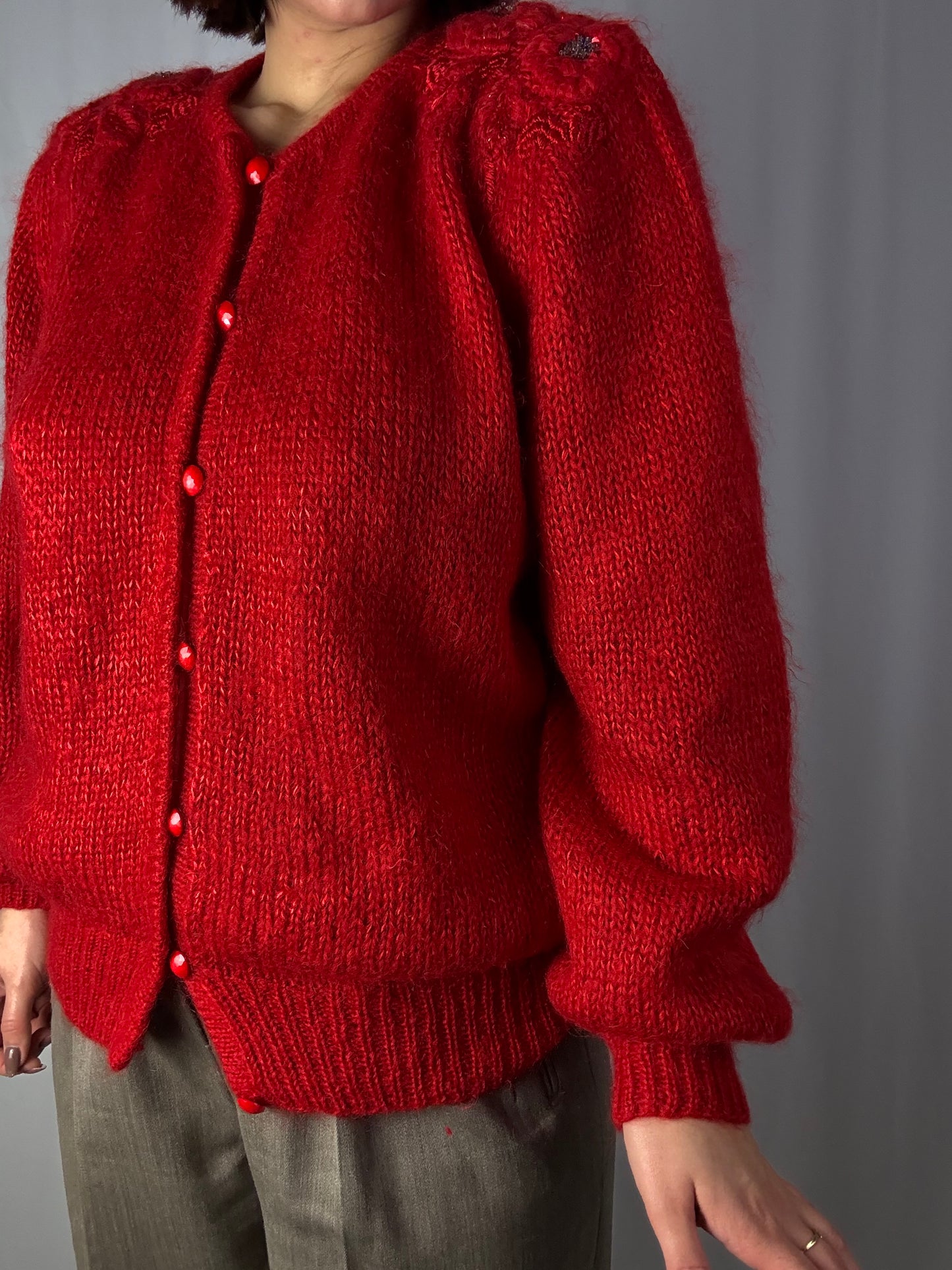 Cardigan rosso in lana mohair - TG. 46 - 50