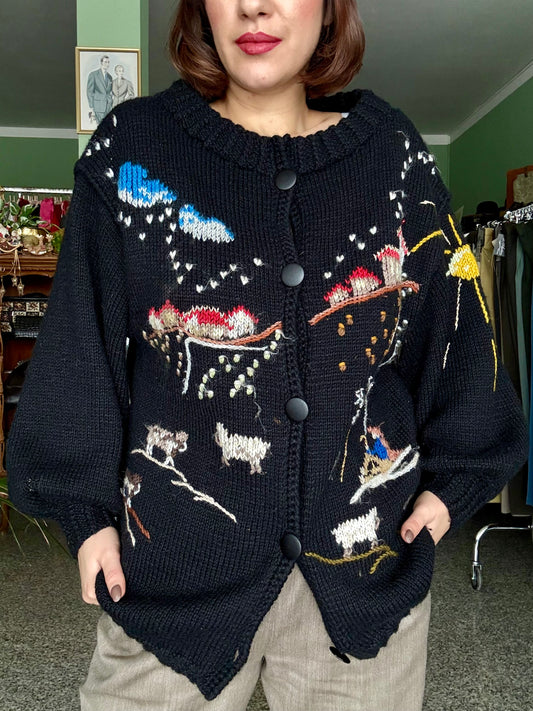 Cardigan tirolese con ricami scene di montagna - TG. 44 circa