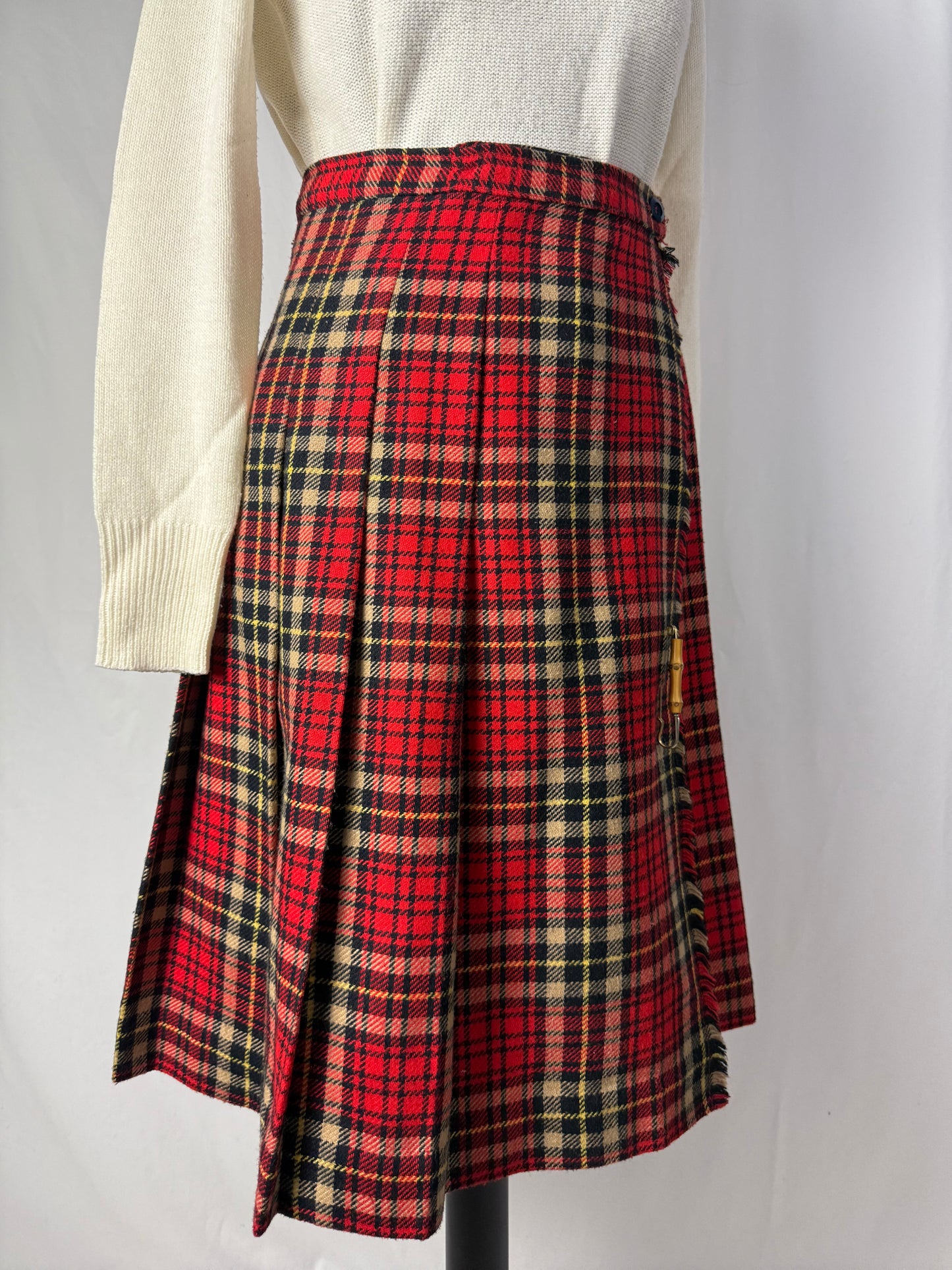 Gonna tartan in pura lana con spilla - TG. 40