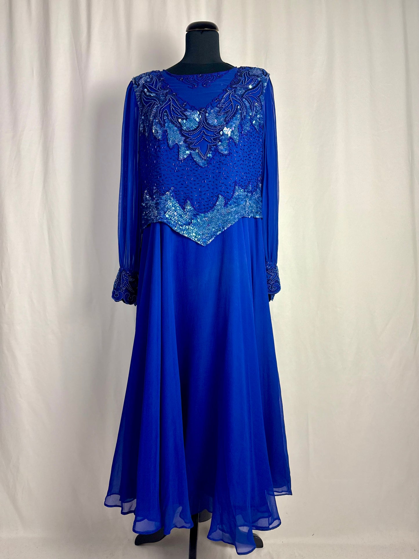 Abito anni ‘80 in seta blu Royal con ricami - TG. 44