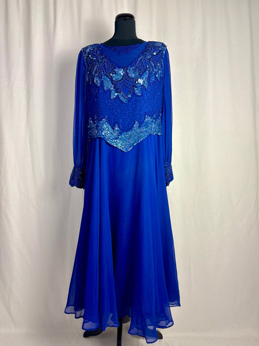 Abito anni ‘80 in seta blu Royal con ricami - TG. 44