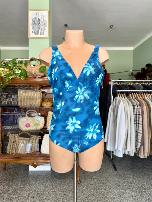Costume intero blu con fiori azzurri - TG. 44