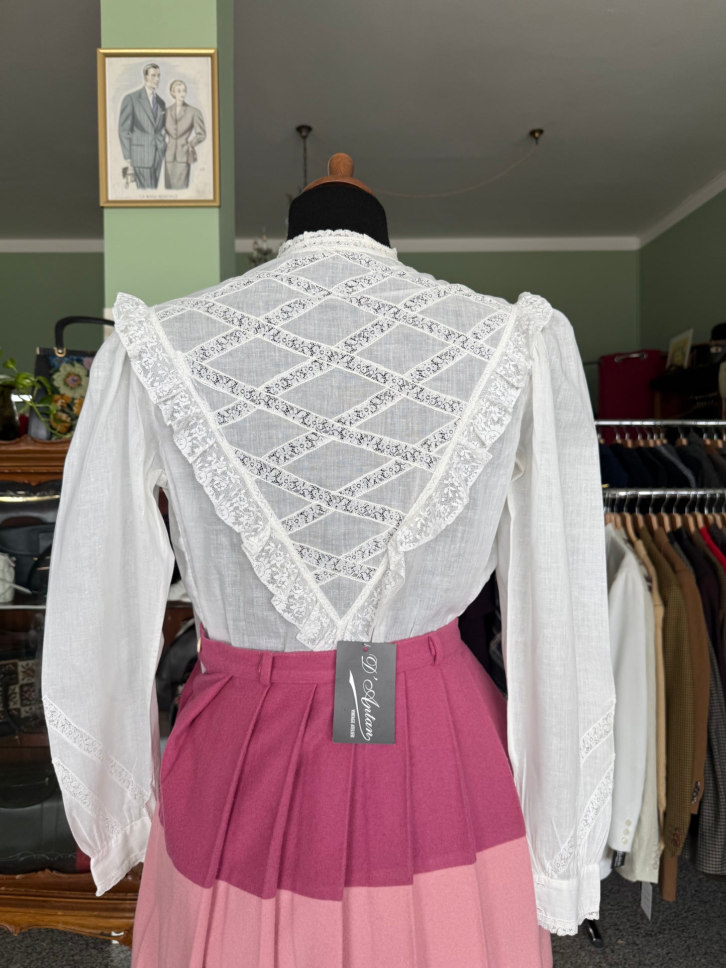 Camicia anni ‘40/‘50 in mussola di cotone e pizzo - TG. 40/42
