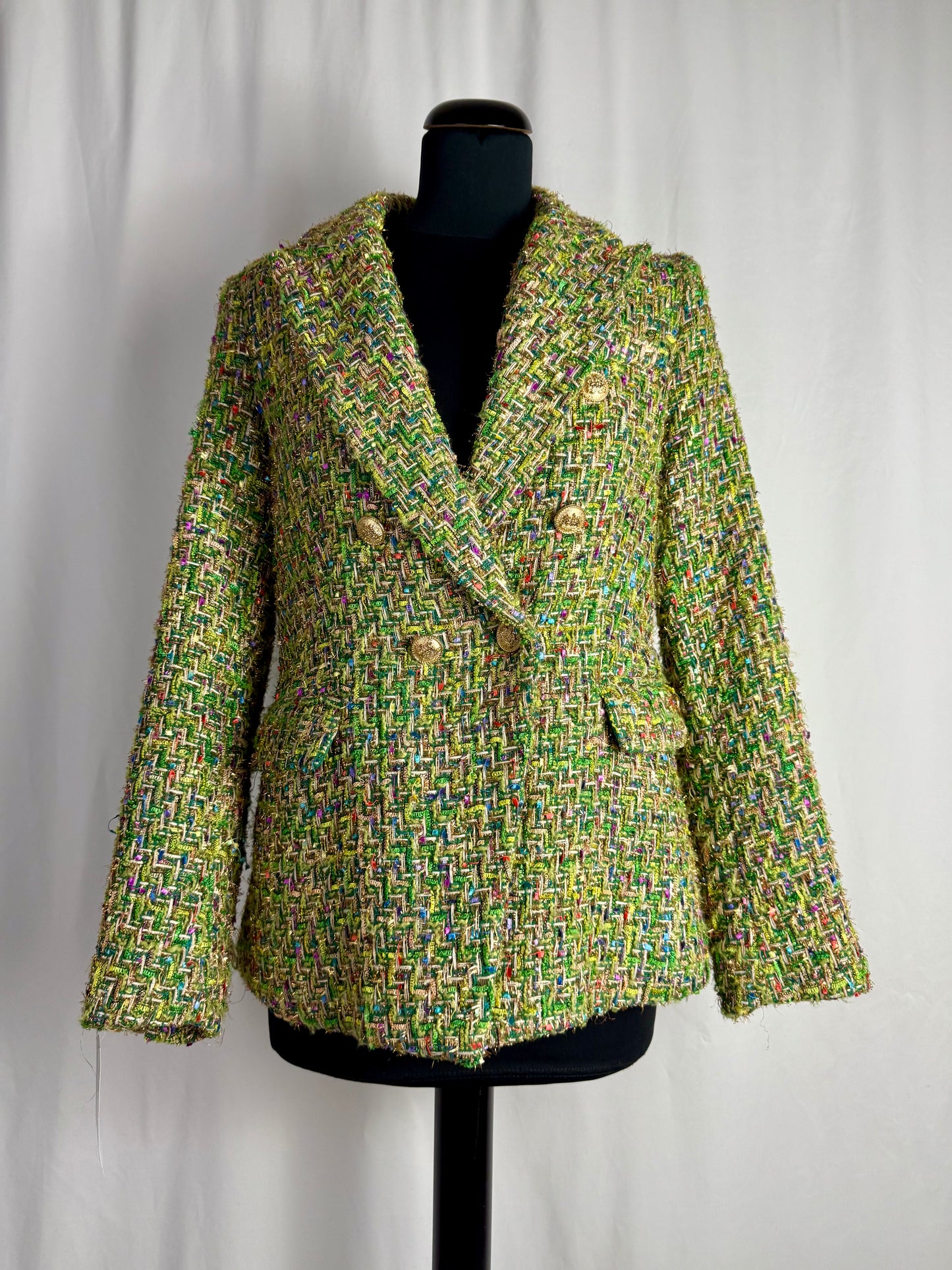 Blazer anni ’90 in tweed multicolor verde - TG. 40/42