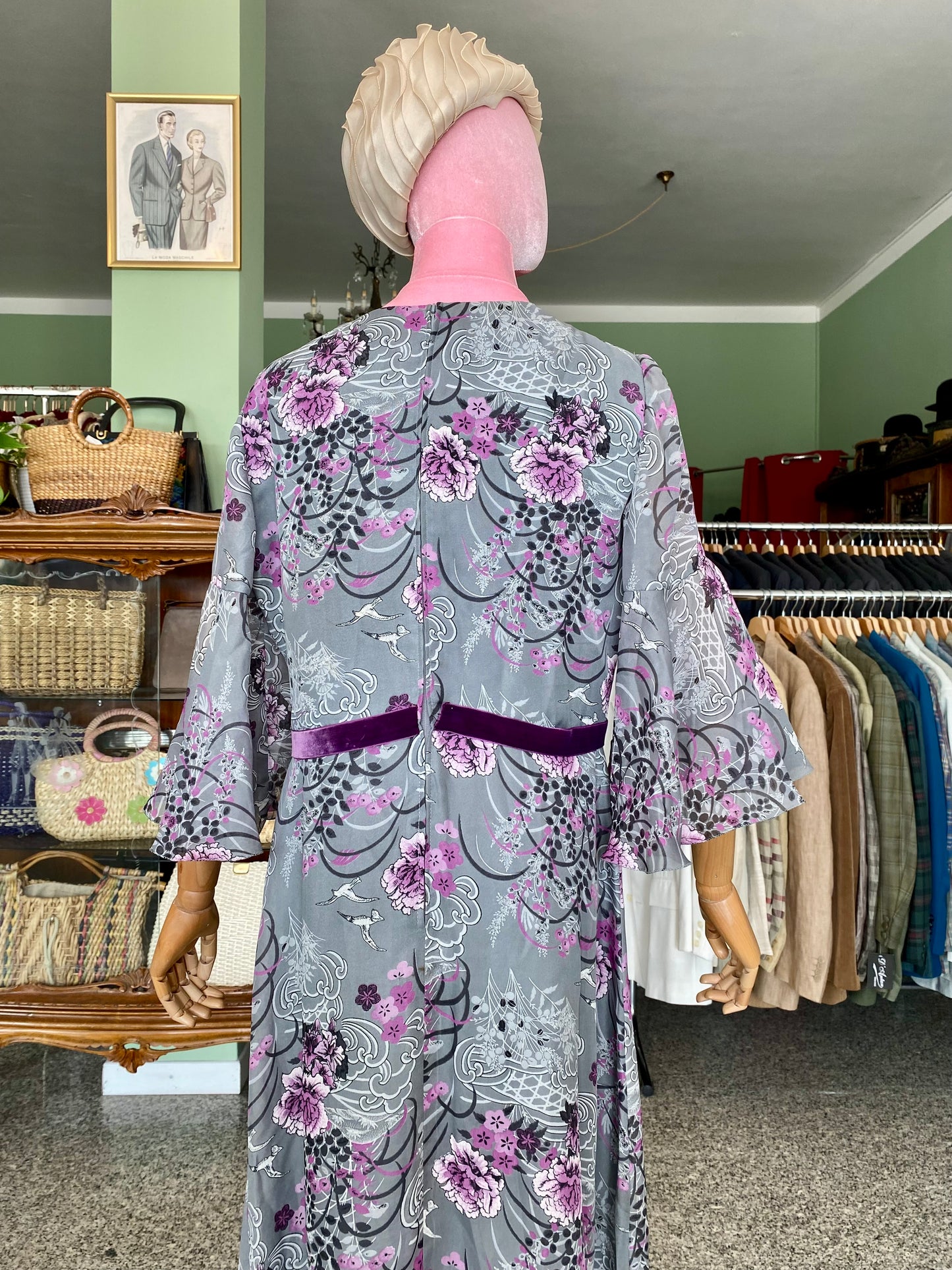Maxi dress anni ‘70 lilla e grigio perla - TG. 44