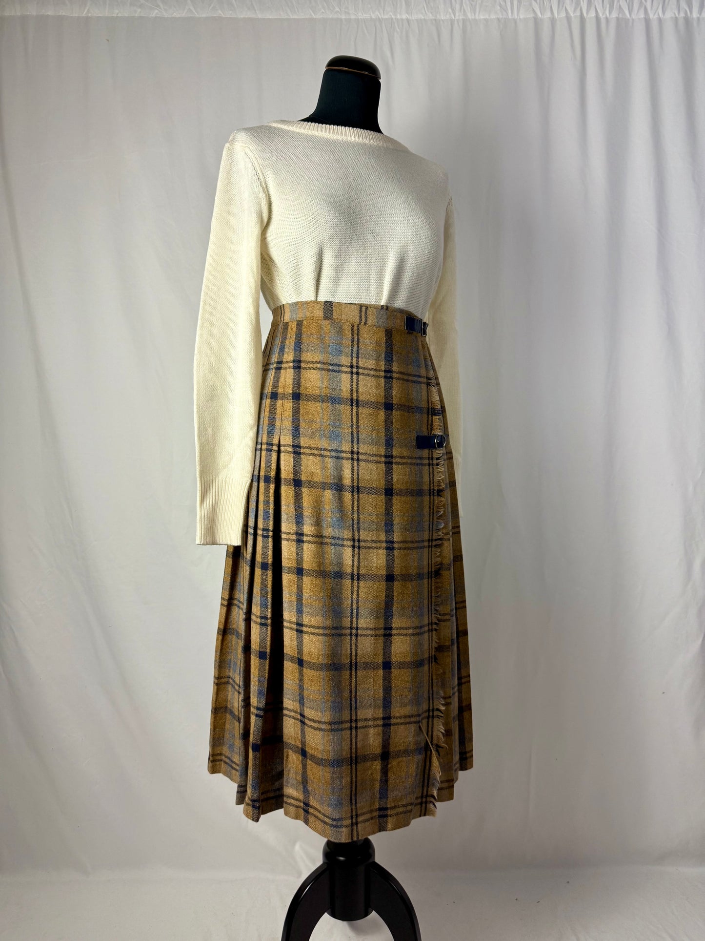 Gonna in lana tartan color miele e blu- TG. 40