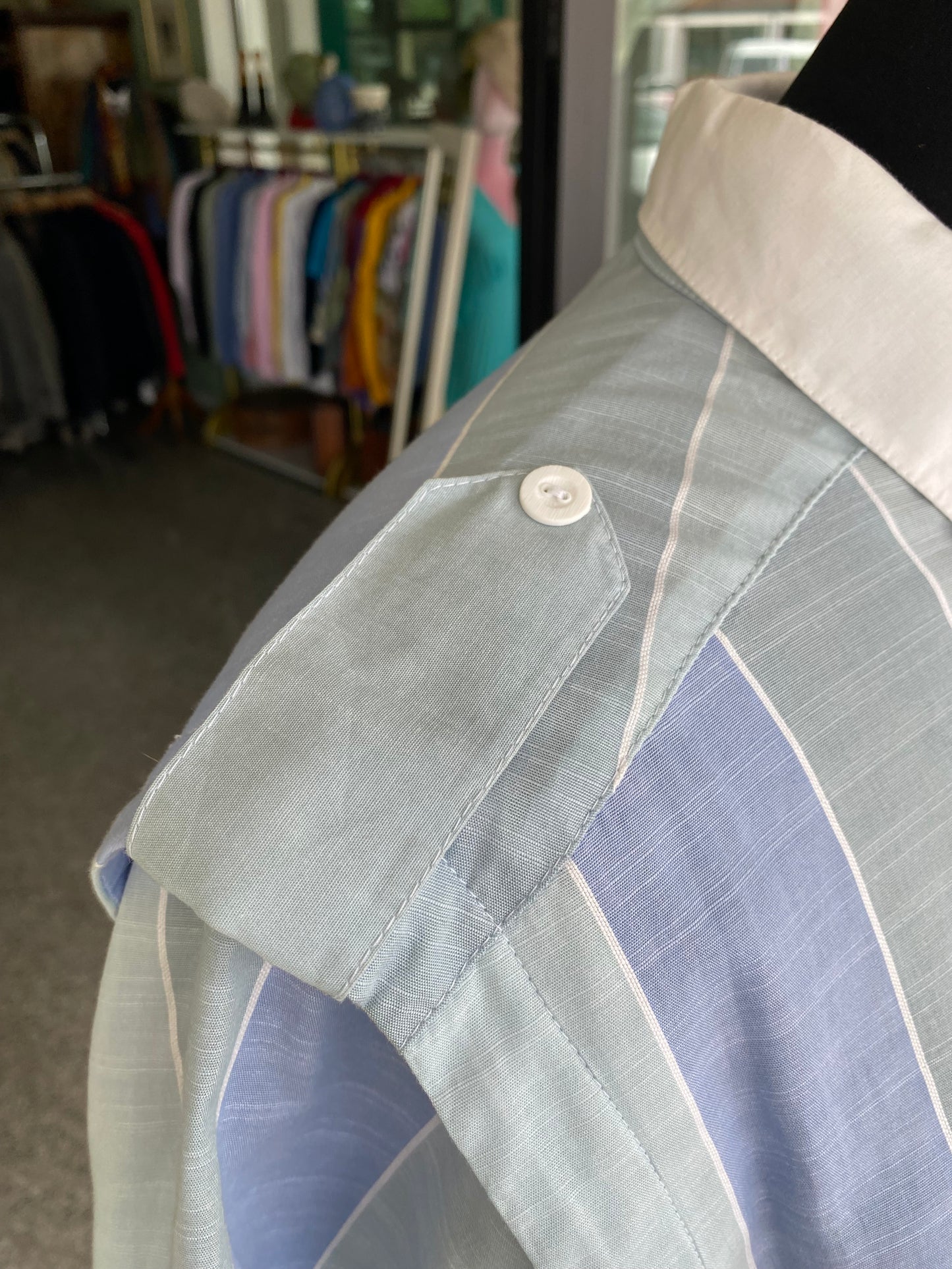 Abito chemisier vintage in cotone a righe azzurre - TG. 40/42