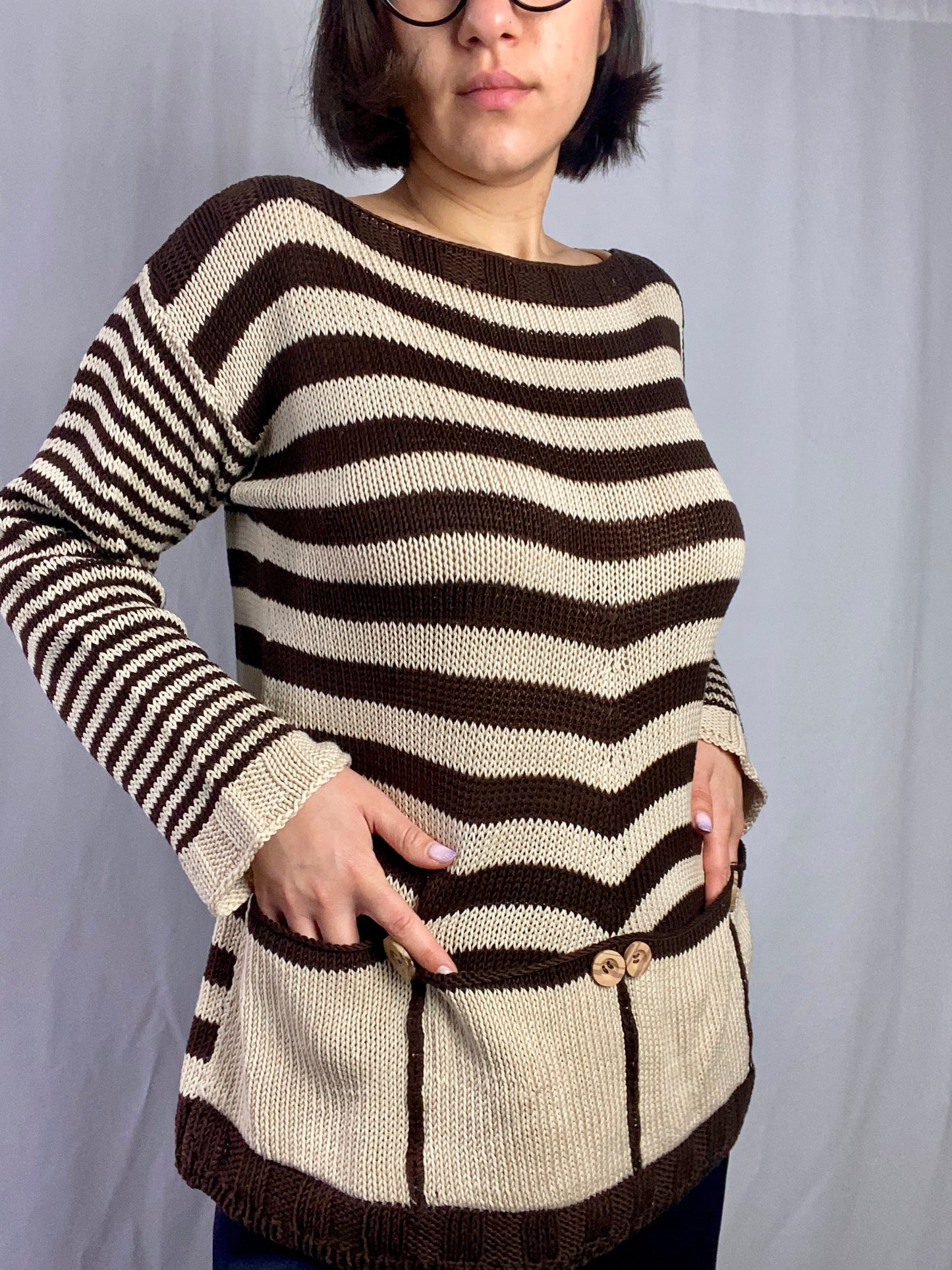 Blusa a righe panna e marroni - TG. 44/46