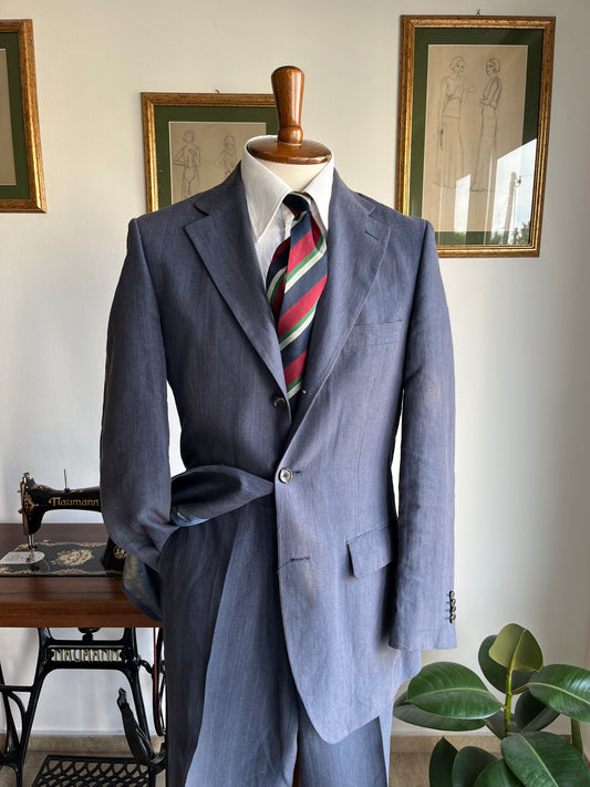 Completo gessato blu puro lino