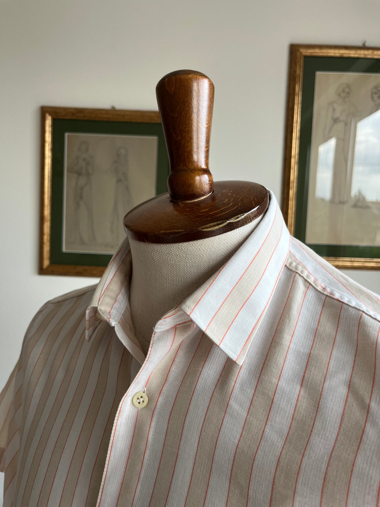 Camicia a maniche corte a righe beige