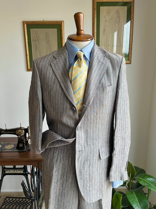 Completo in puro lino gessato grigio