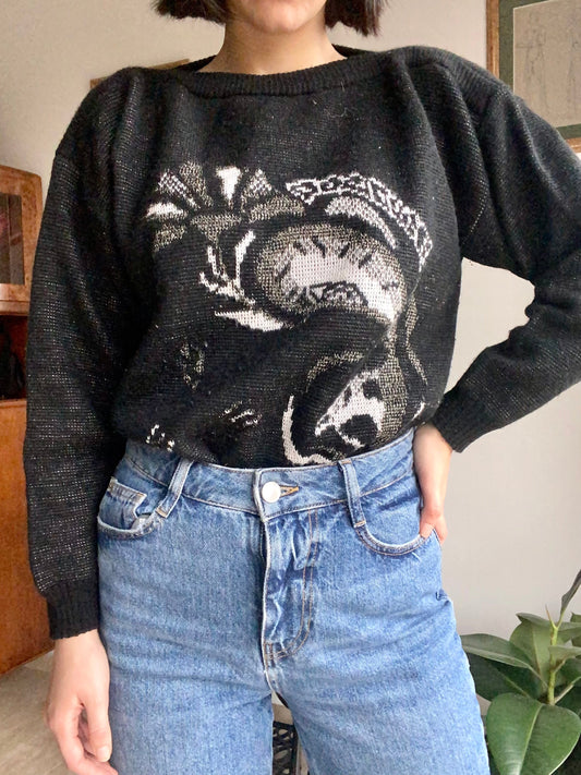 Maglione anni ‘80 nero con fantasia - TG. 40