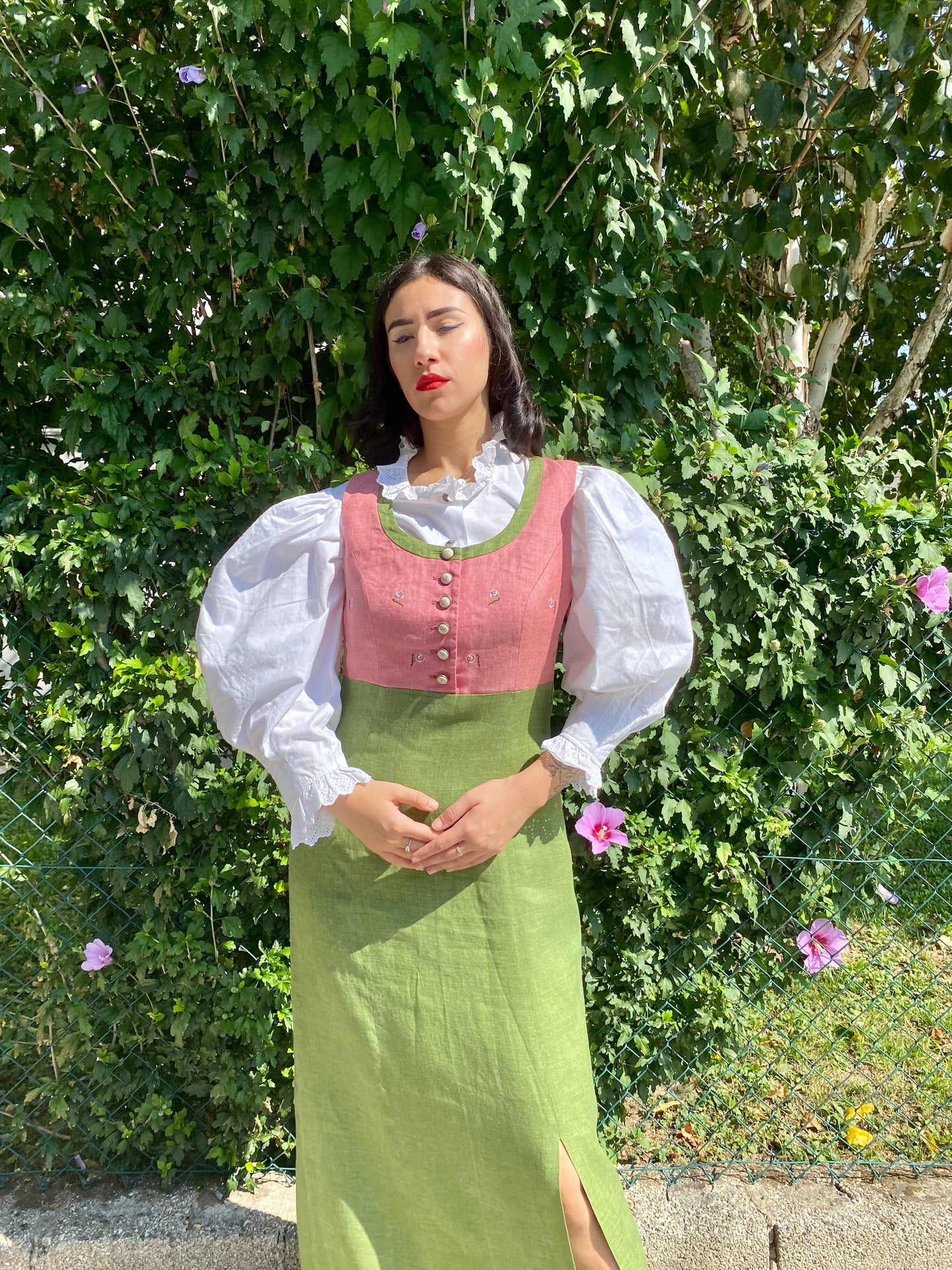 Abito tirolese verde rosa - TG. 40
